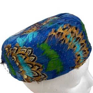 Vintage Marshall Fields 40s Pheasant Feather Ladies Elegant Event Pillbox Hat 46